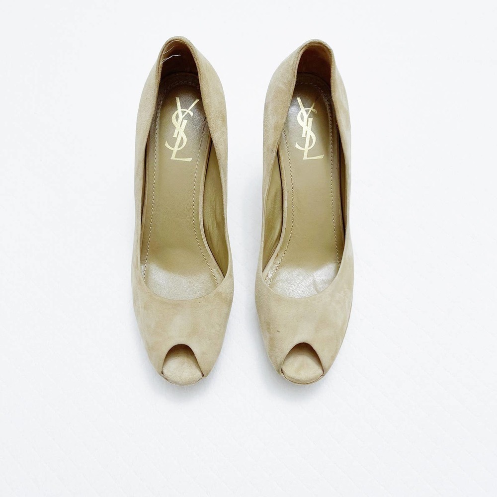 YSL Suede Leather Open Peep Toe Heels SZ40